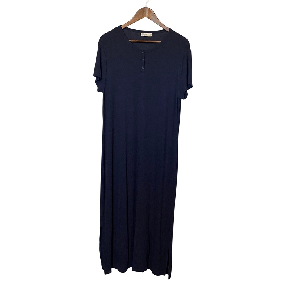 Barefoot Dreams Malibu Ultra Soft Rib Henley Maxi Dress Size XLP Indigo Blue NWT